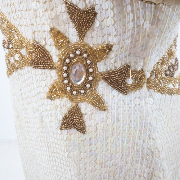 Vintage 10 Silk Versace-Style Sequin Dress White - Picture 2 of 12